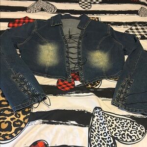 Lace-Up Denim Jacket